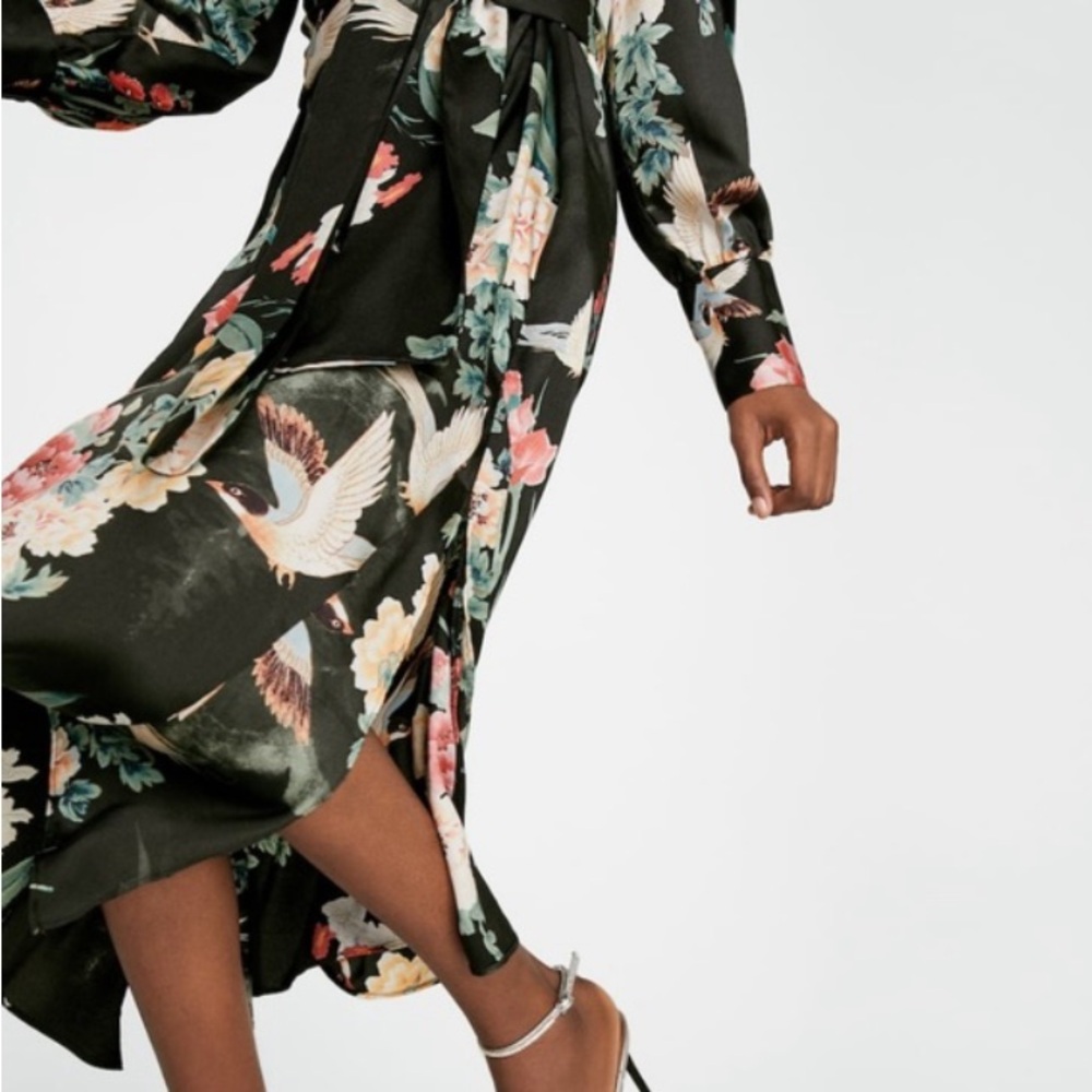 NWT ZARA MIDI BIRD DRESS WITH TIED WAIST. SIZE XS. - Picture 6 of 16